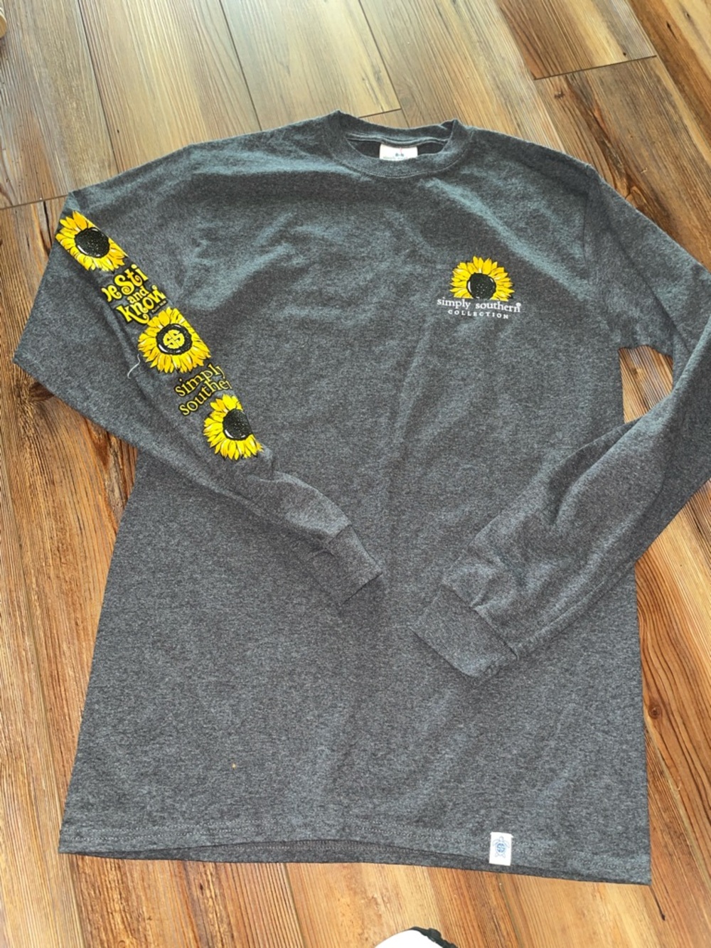 Simply Southern Charcoal Long Sleeve Tee with Yellow Sunflower Graphics
